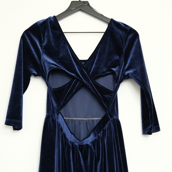 Forever 21 Blue Velvet Velour Criss Cross Back Party Cocktail Formal Mini Dress - Picture 7 of 11